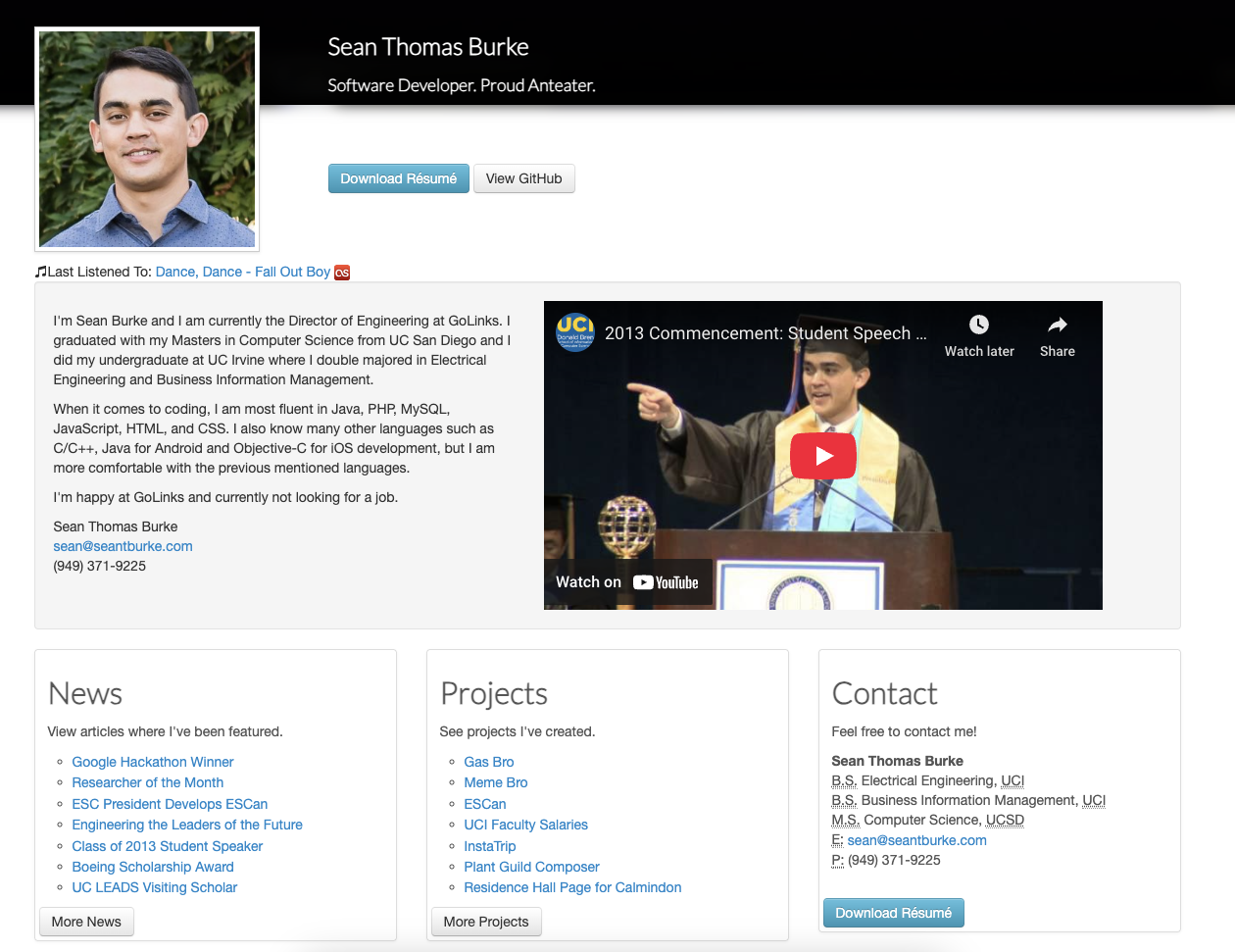 Sean's portfolio showcasing his story